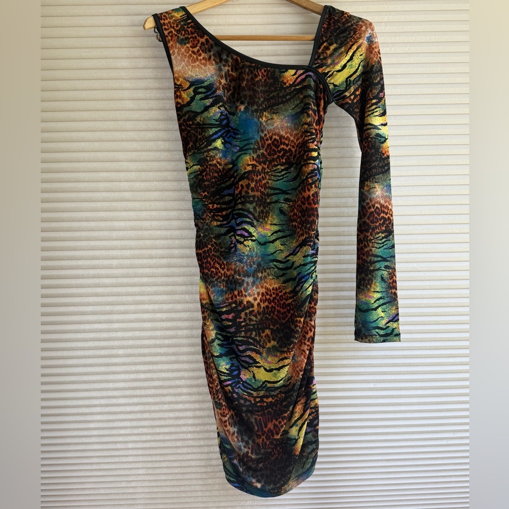 Symphony Black  Multicolored One Sleeve  Mini Dress Vintage Y2K